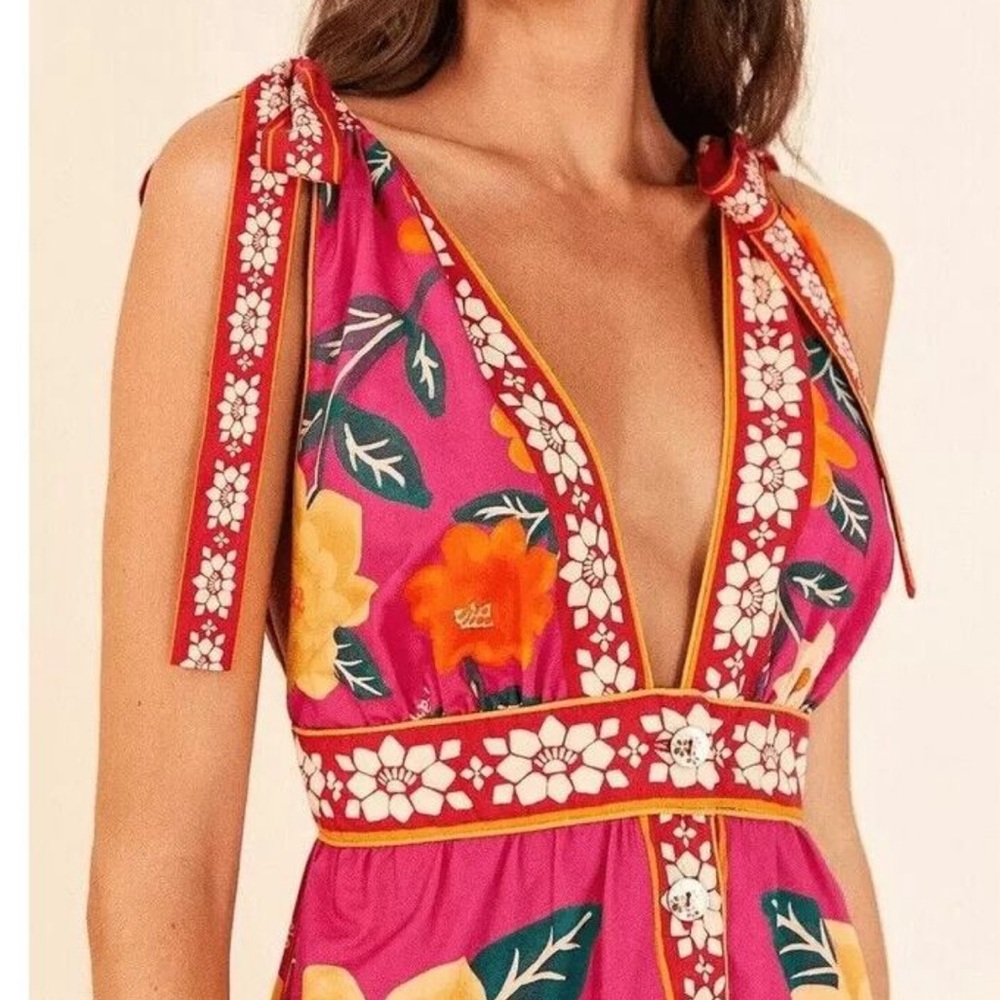 Farm Rio Pink Flower Tapestry Midi Dress